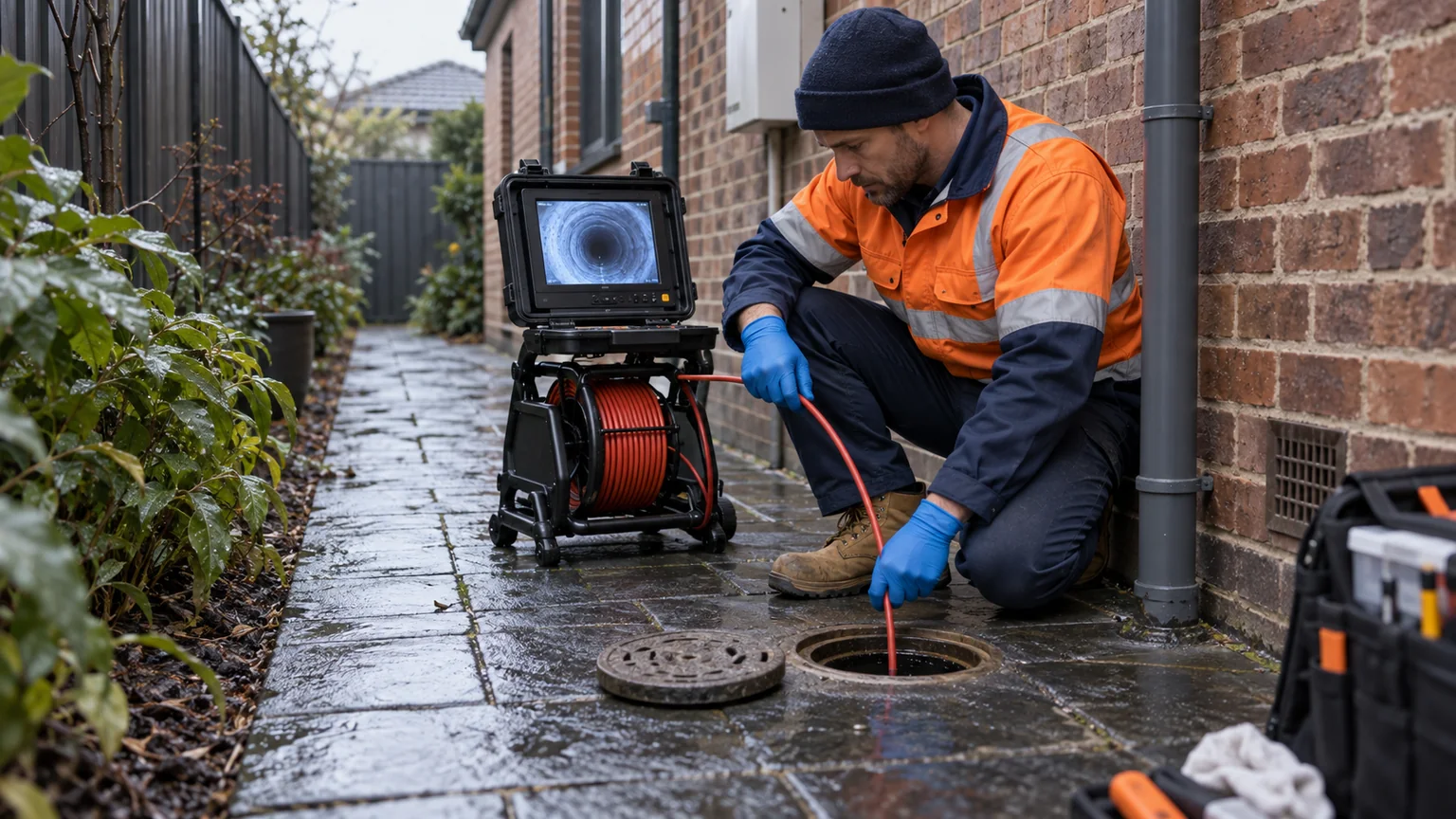 CCTV drain inspection at a Melbourne brick home